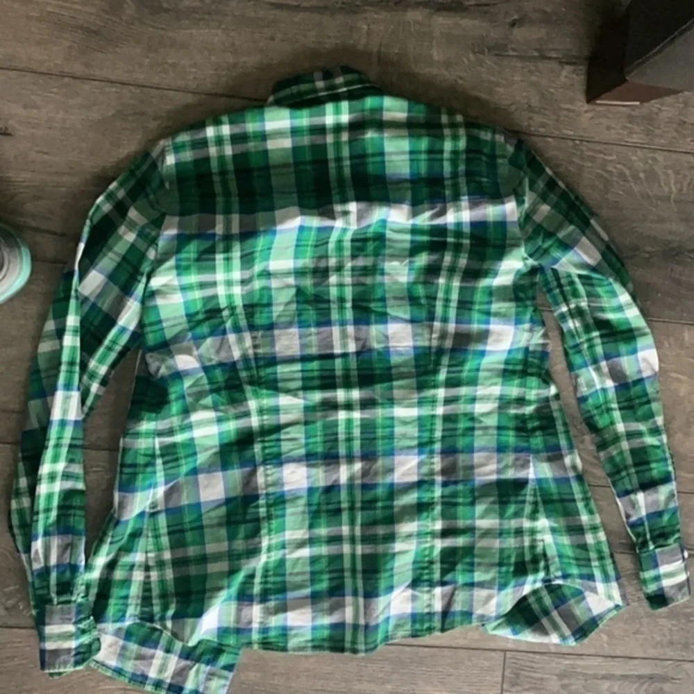 J. Crew top Small green plaid button up